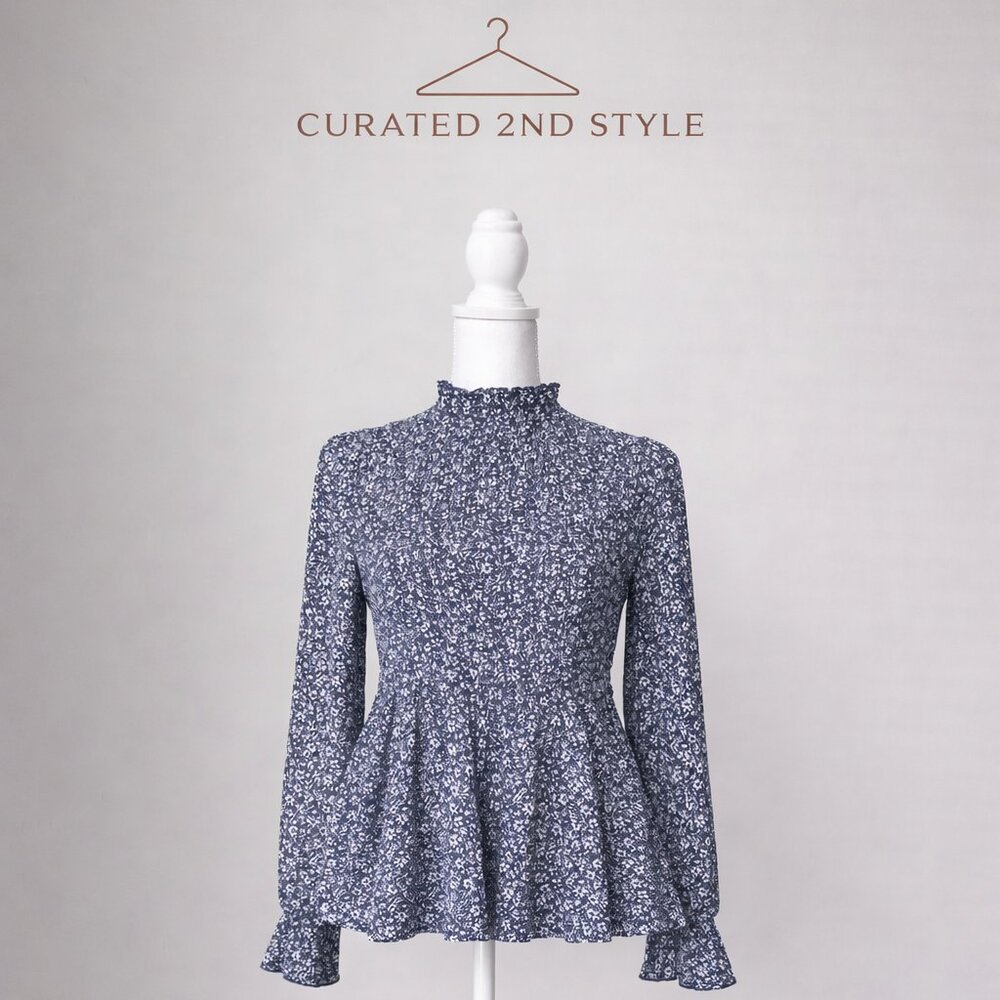 Blue Rain Mock Neck Pattern Top Size M | Worn Once